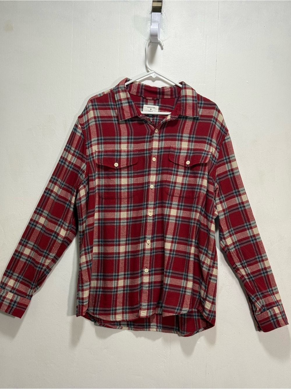 American Eagle Men's Sz XL Red Plaid Button-Up Flannel Shirt
